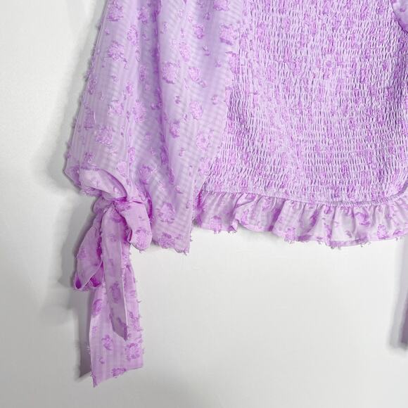 TCEC Purple Small Gingham Cropped Smocked Off The Shoulder Top Blouse 3/4 Sleeve - Picture 5 of 11